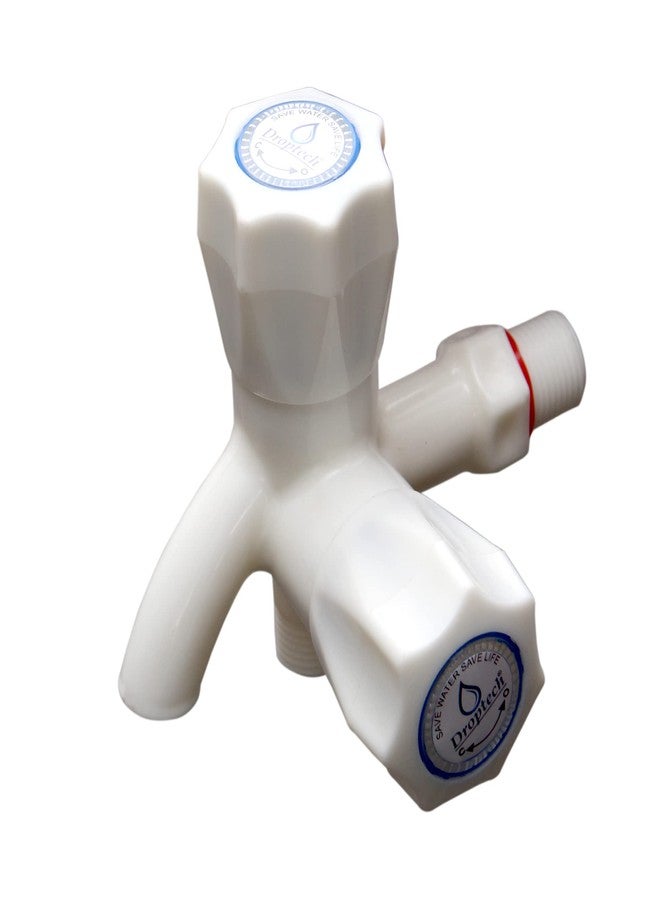 Droptech Pvc Two Way Bib Cock Tap Wall Mounted For Kitchen/Bathroom White Made Of Virgin Abs Plastic Material Pack Of 1, Polished - Image 2